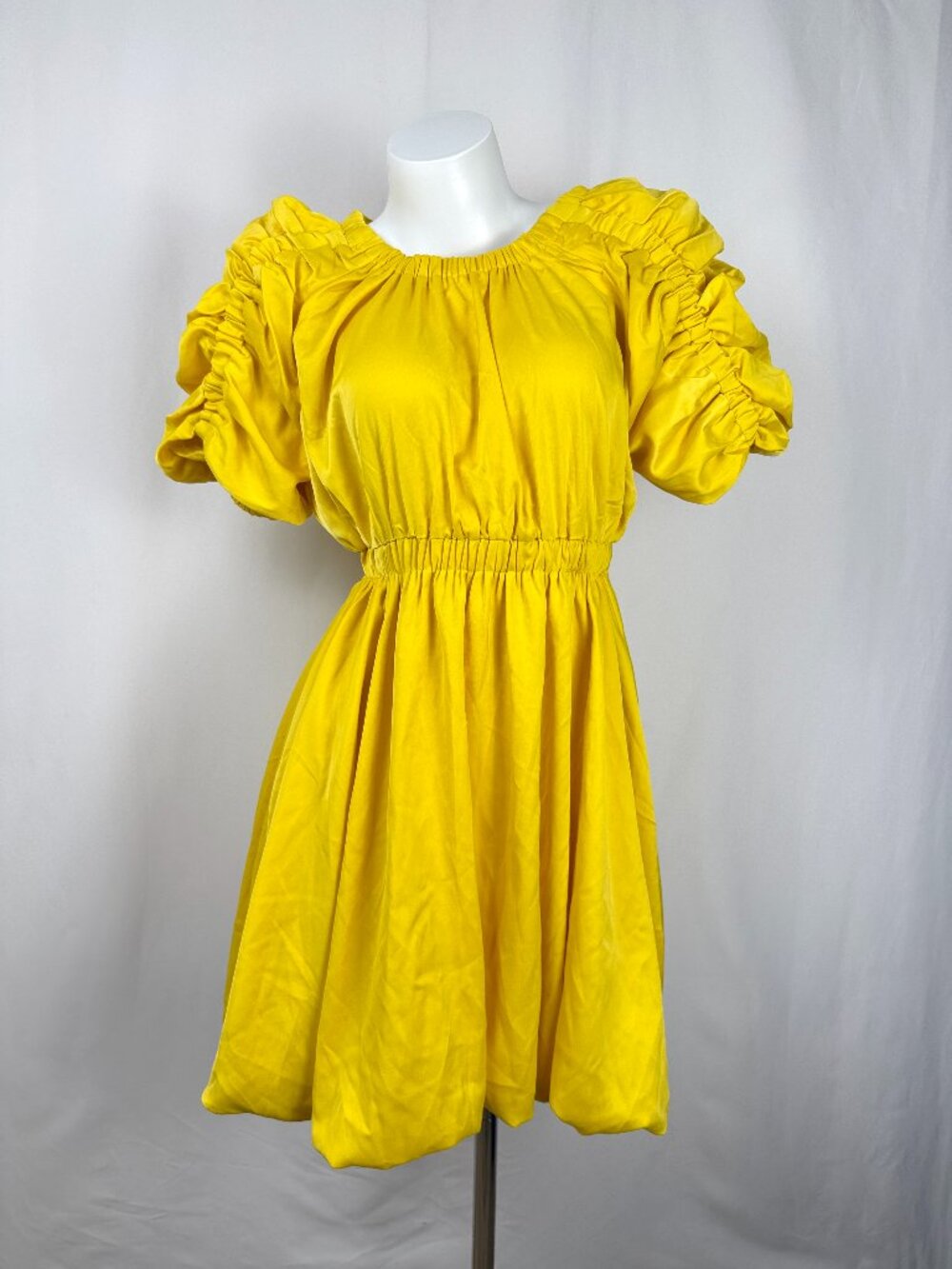HABITUAL Girl Yellow Ruched Puff Sleeve Bubble Hem Dress Size 16 Girls
